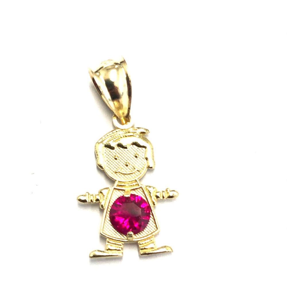 10kt Gold Boy Ruby Birthstone Charm - image 1